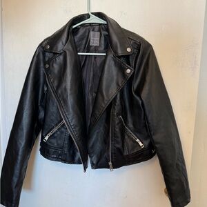 Primark Black Leather Jacket Zippers Size 8 cropped